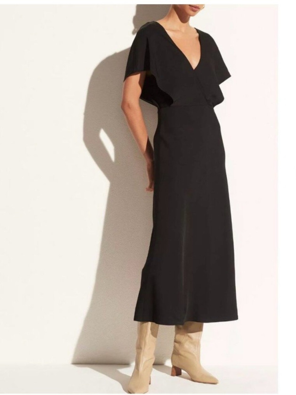Vince Flutter Sleeve Double V-Neck Midi Dress Black Size 4 New
